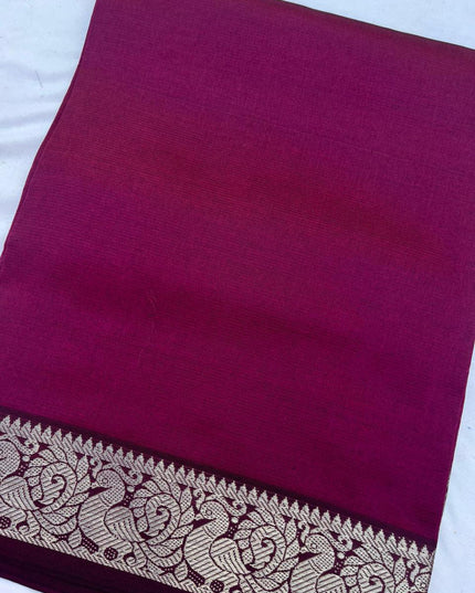 Mangalagiri Semi Pattu Dress Material with Zari Border – Dark Pink Colour
