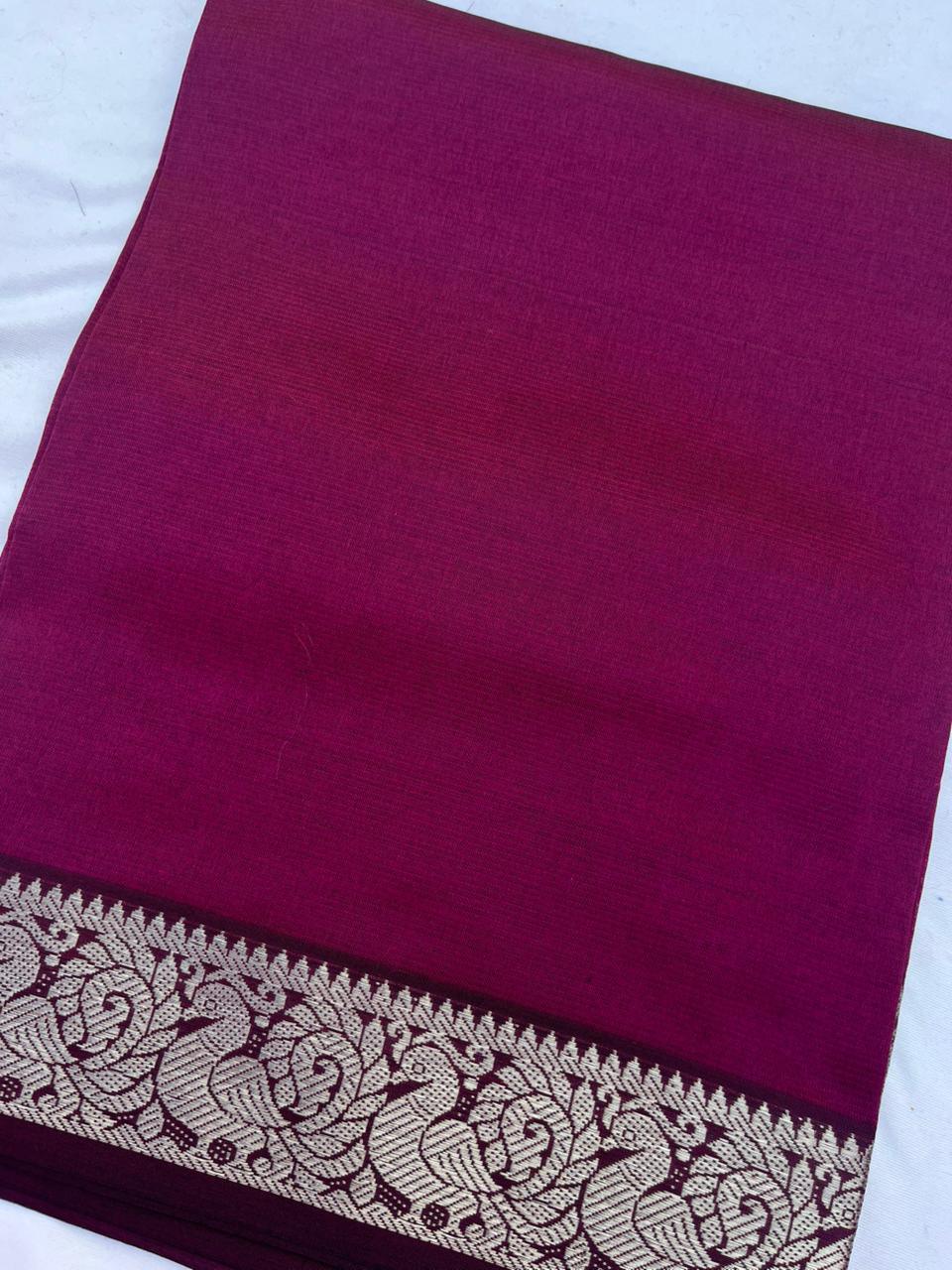 Mangalagiri Semi Pattu Dress Material with Zari Border – Dark Pink Colour