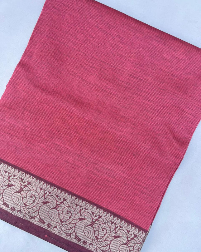 Mangalagiri Semi Pattu Dress Material with Zari Border – Baby Pink Colour