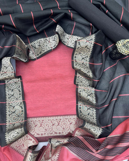 Mangalagiri Semi Pattu Dress Material with Zari Border – Baby Pink Colour
