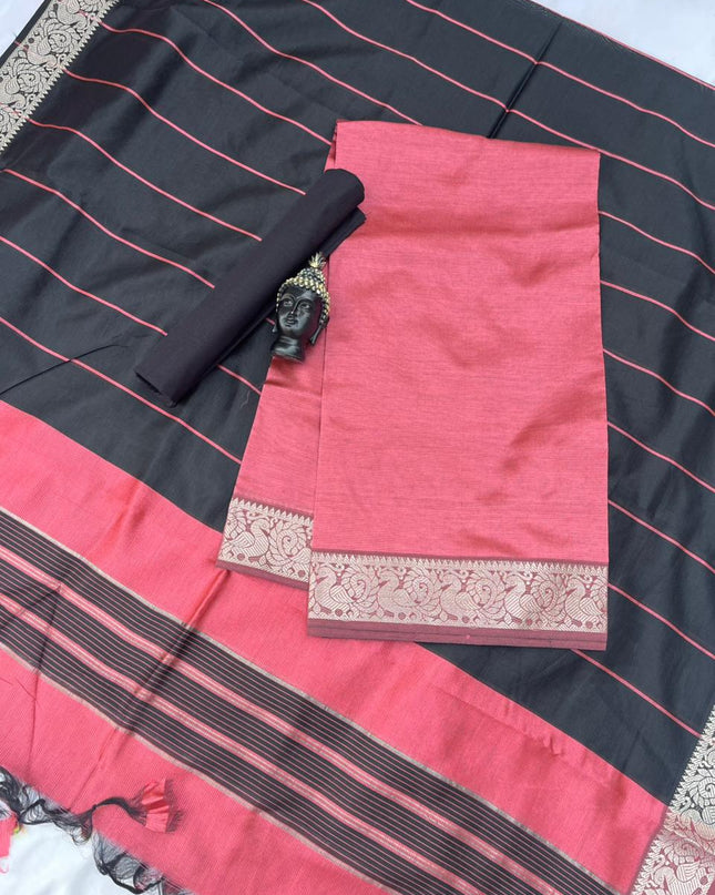 Mangalagiri Semi Pattu Dress Material with Zari Border – Baby Pink Colour