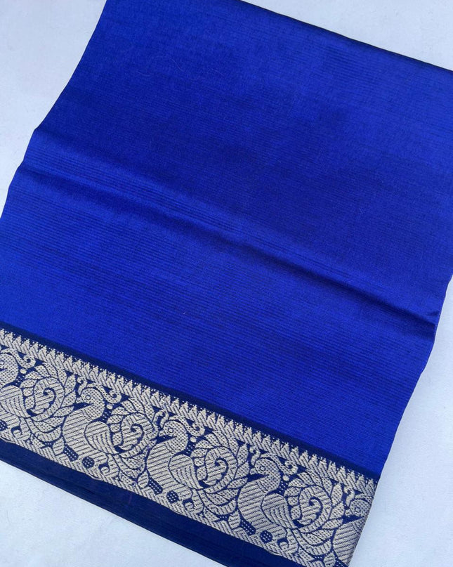 Mangalagiri Semi Pattu Dress Material with Zari Border – Royal Blue Colour