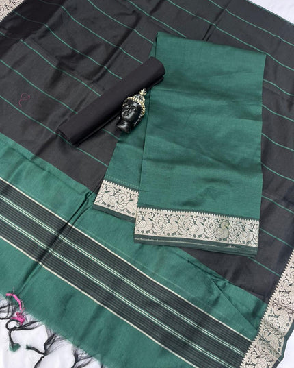 Mangalagiri Semi Pattu Dress Material with Zari Border – Sea Green Colour