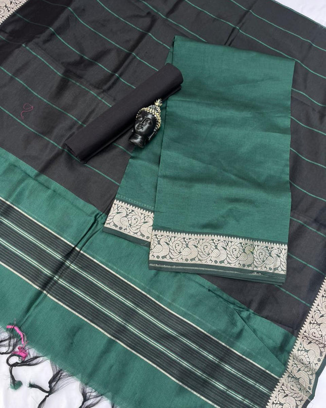 Mangalagiri Semi Pattu Dress Material with Zari Border – Sea Green Colour