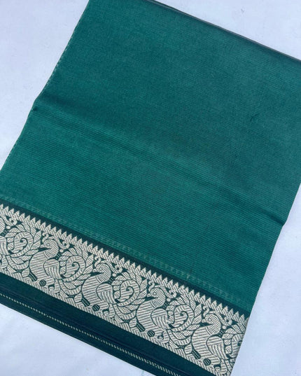 Mangalagiri Semi Pattu Dress Material with Zari Border – Sea Green Colour