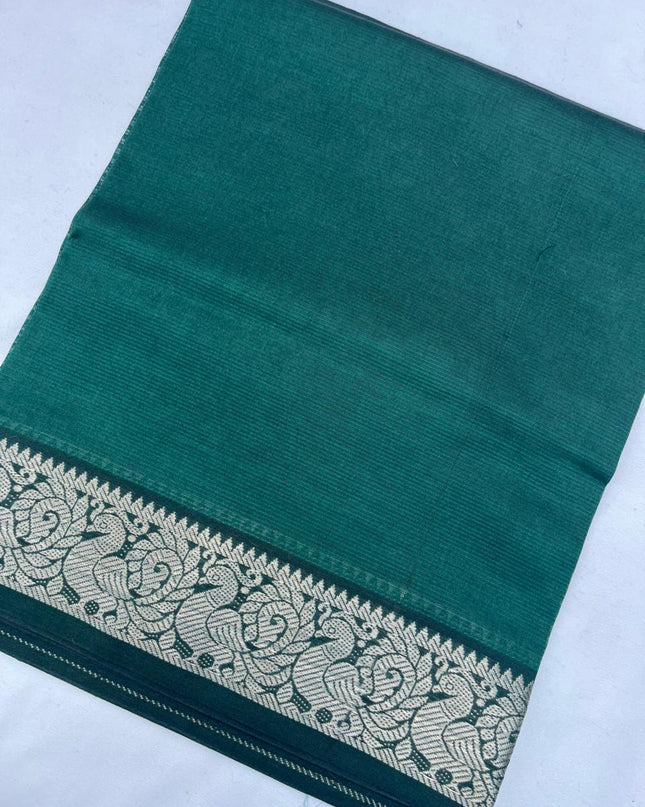 Mangalagiri Semi Pattu Dress Material with Zari Border – Sea Green Colour