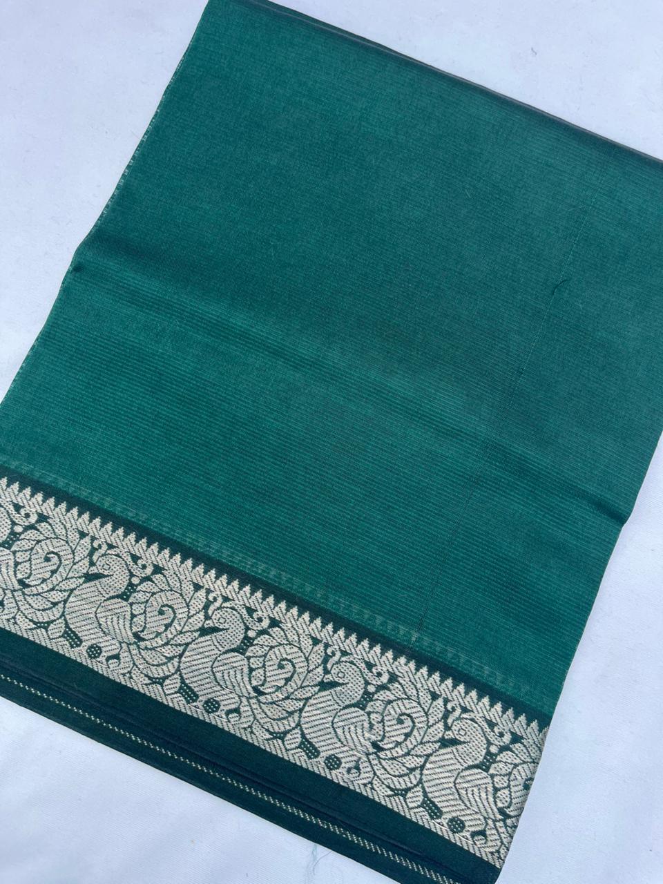 Mangalagiri Semi Pattu Dress Material with Zari Border – Sea Green Colour