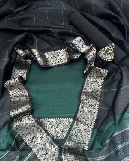 Mangalagiri Semi Pattu Dress Material with Zari Border – Sea Green Colour