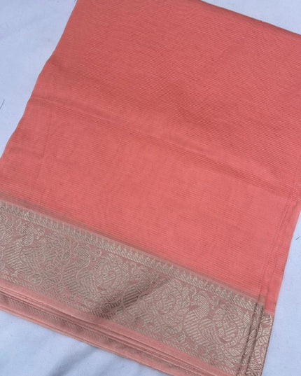 Mangalagiri Semi Pattu Dress Material with Zari Border – Orange Colour