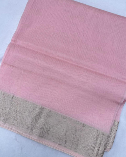 Mangalagiri Semi Pattu Dress Material with Zari Border – Pastel Baby Pink Colour