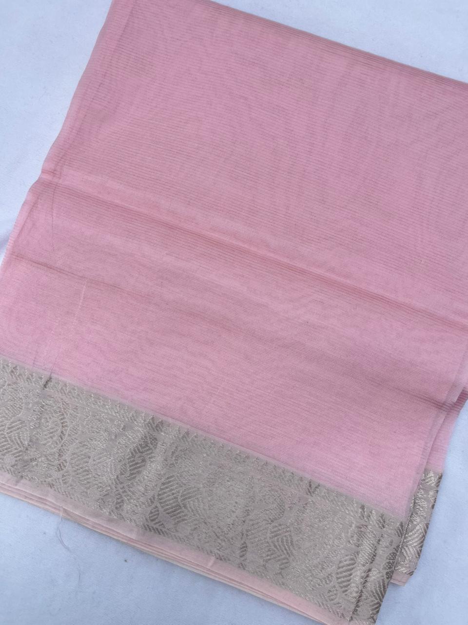 Mangalagiri Semi Pattu Dress Material with Zari Border – Pastel Baby Pink Colour
