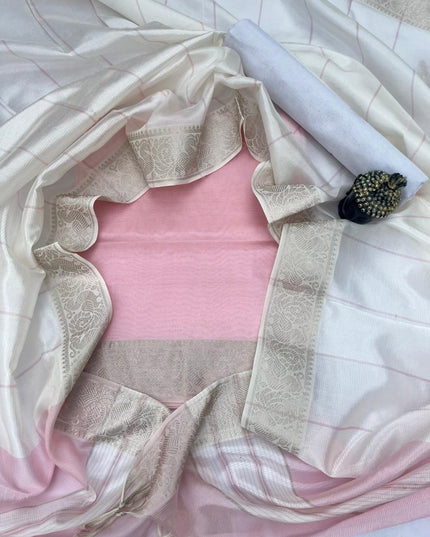 Mangalagiri Semi Pattu Dress Material with Zari Border – Pastel Baby Pink Colour
