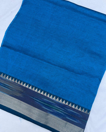 Mangalagiri Semi Pattu Dress Material with Pochampally Border – Blue Colour