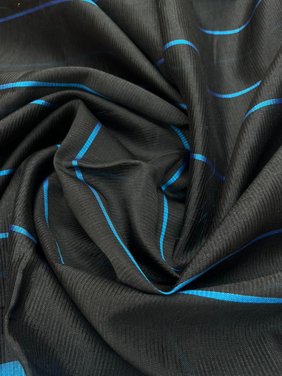 Mangalagiri Semi Pattu Dress Material with Pochampally Border – Blue Colour