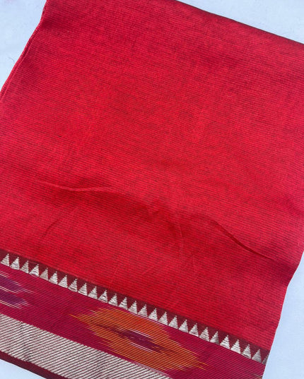 Mangalagiri Semi Pattu Dress Material with Pochampally Border – Red Colour