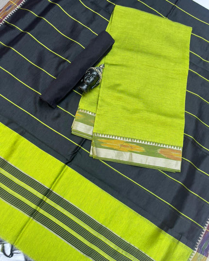 Mangalagiri Semi Pattu Dress Material with Pochampally Border – Green Colour