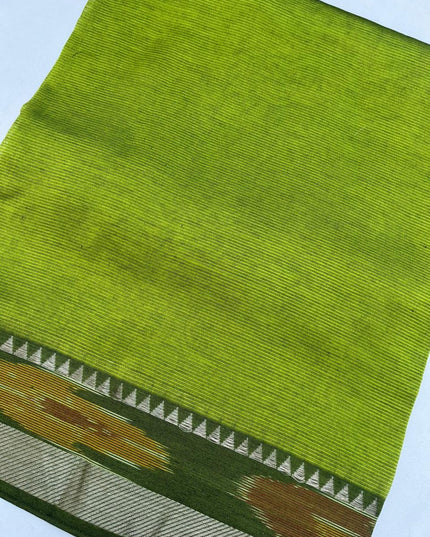 Mangalagiri Semi Pattu Dress Material with Pochampally Border – Green Colour