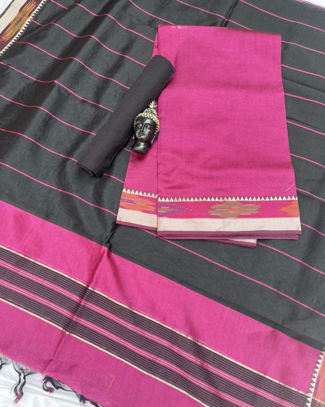 Mangalagiri Semi Pattu Dress Material with Pochampally Border – Pink Colour