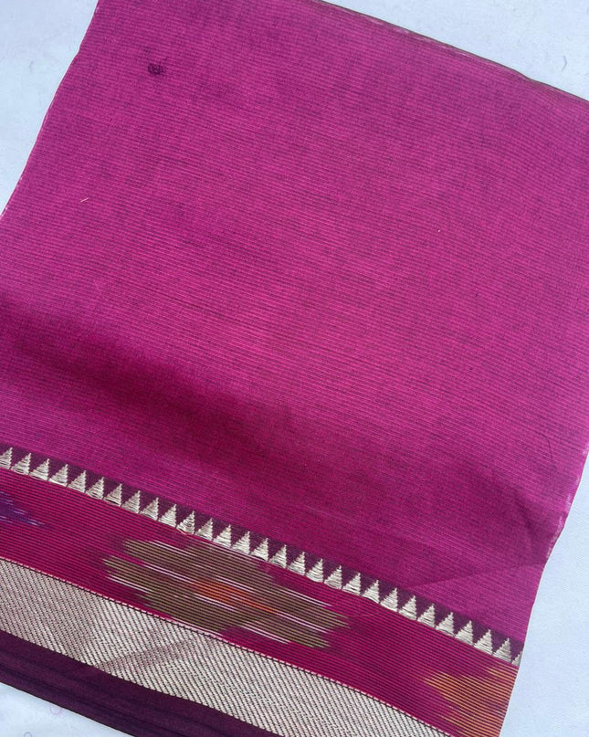 Mangalagiri Semi Pattu Dress Material with Pochampally Border – Pink Colour