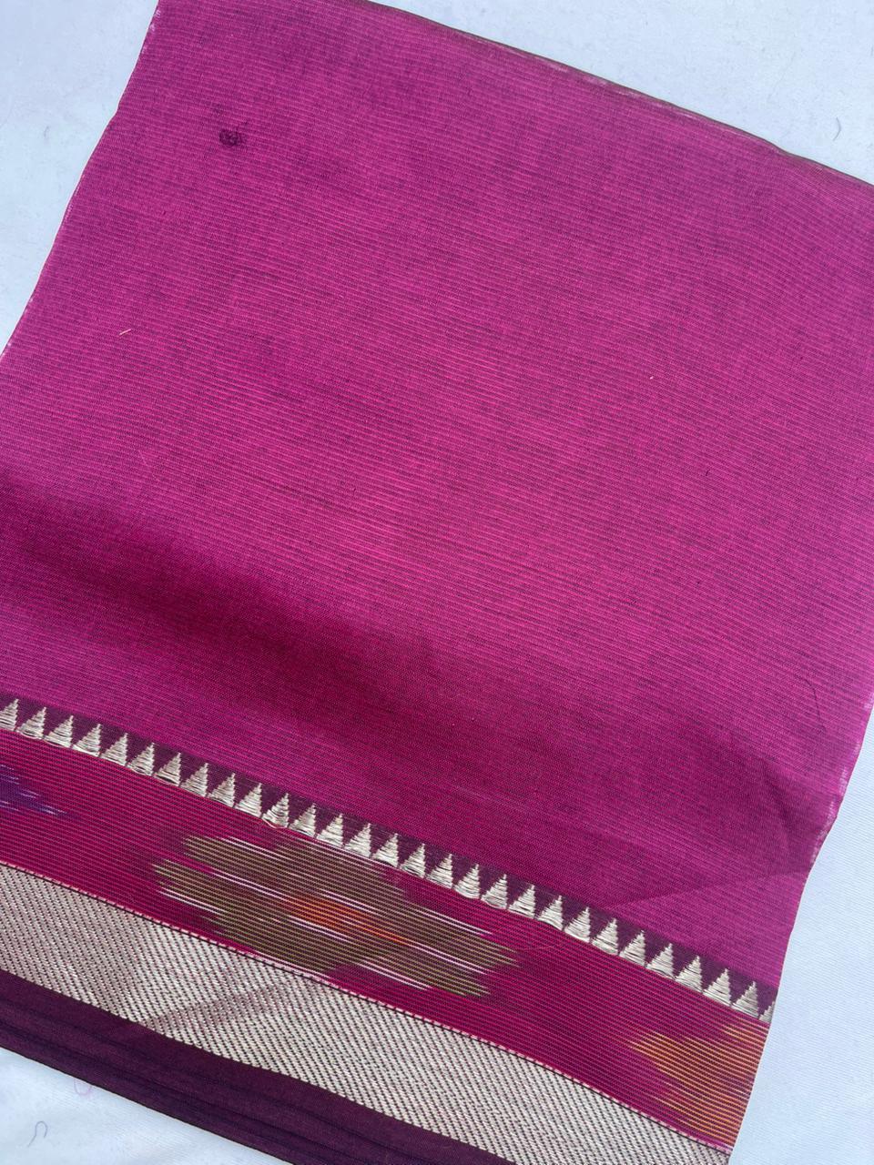 Mangalagiri Semi Pattu Dress Material with Pochampally Border – Pink Colour