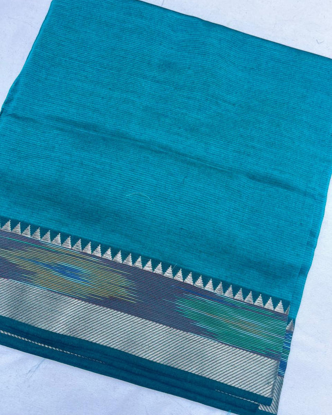 Mangalagiri Semi Pattu Dress Material with Pochampally Border – Sea Blue Colour