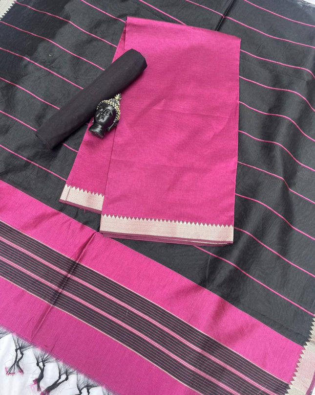 Mangalagiri Semi Pattu Dress Material with Zari Border – Pink Colour