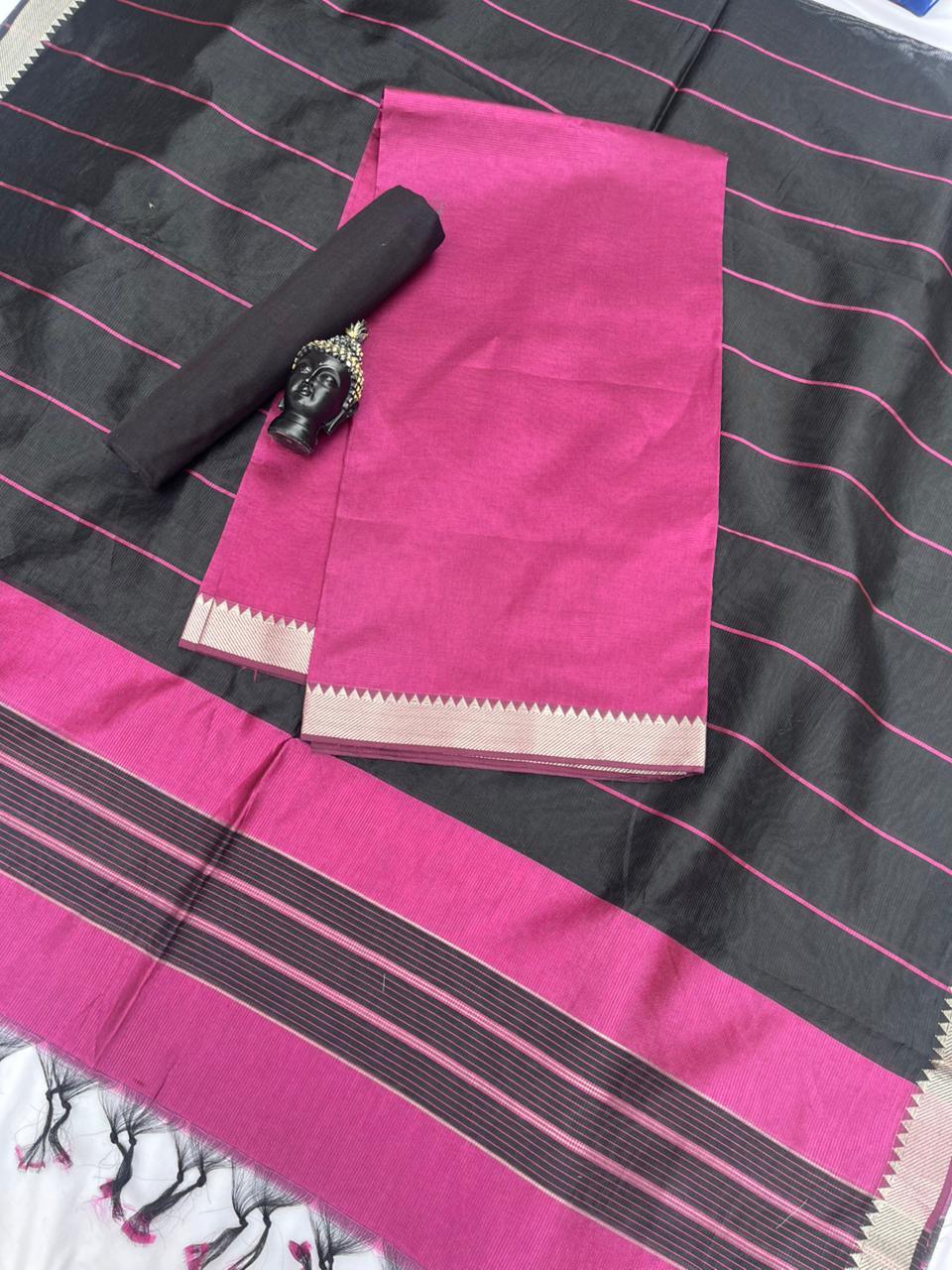 Mangalagiri Semi Pattu Dress Material with Zari Border – Pink Colour