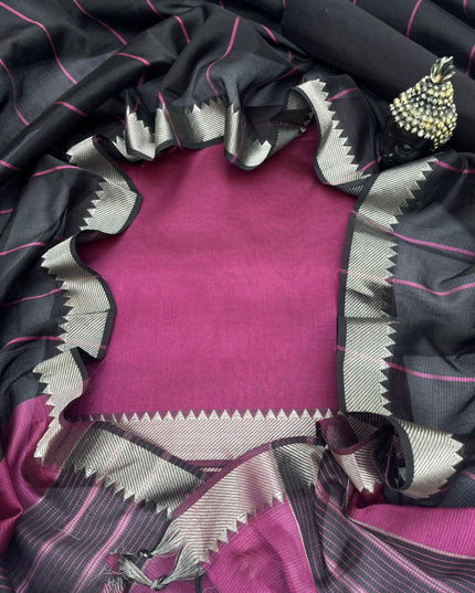 Mangalagiri Semi Pattu Dress Material with Zari Border – Pink Colour