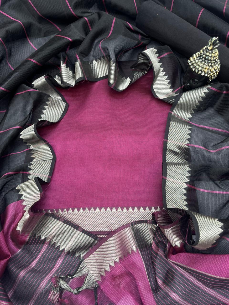 Mangalagiri Semi Pattu Dress Material with Zari Border – Pink Colour