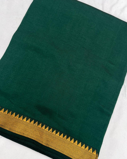 Mangalagiri Semi Pattu Dress Material with Zari Border – Dark Green Colour