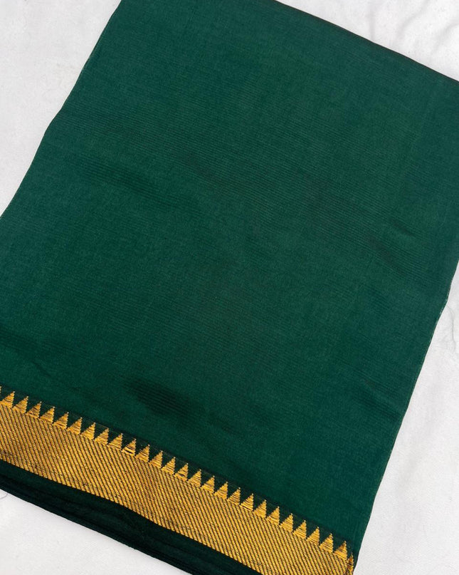 Mangalagiri Semi Pattu Dress Material with Zari Border – Dark Green Colour