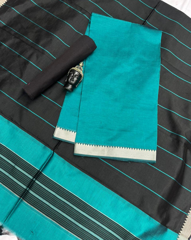 Mangalagiri Semi Pattu Dress Material with Zari Border – Sea Green Colour