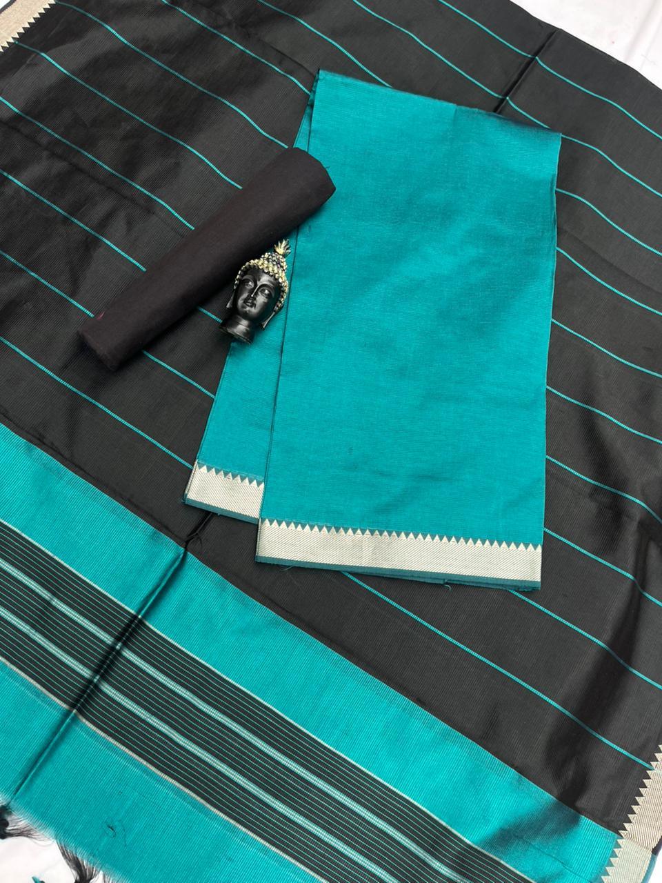 Mangalagiri Semi Pattu Dress Material with Zari Border – Sea Green Colour