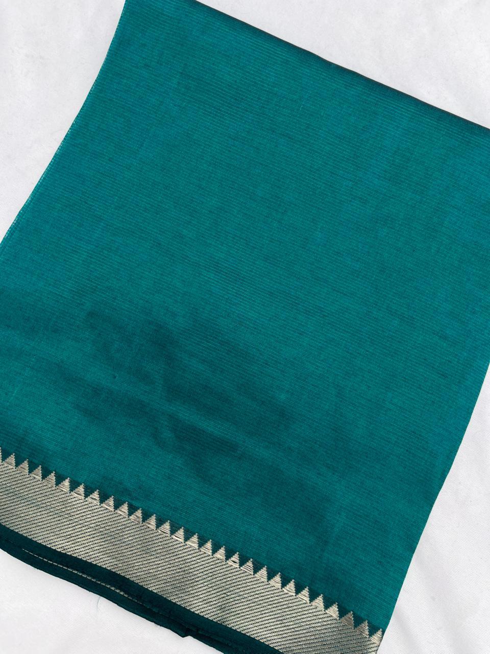 Mangalagiri Semi Pattu Dress Material with Zari Border – Sea Green Colour