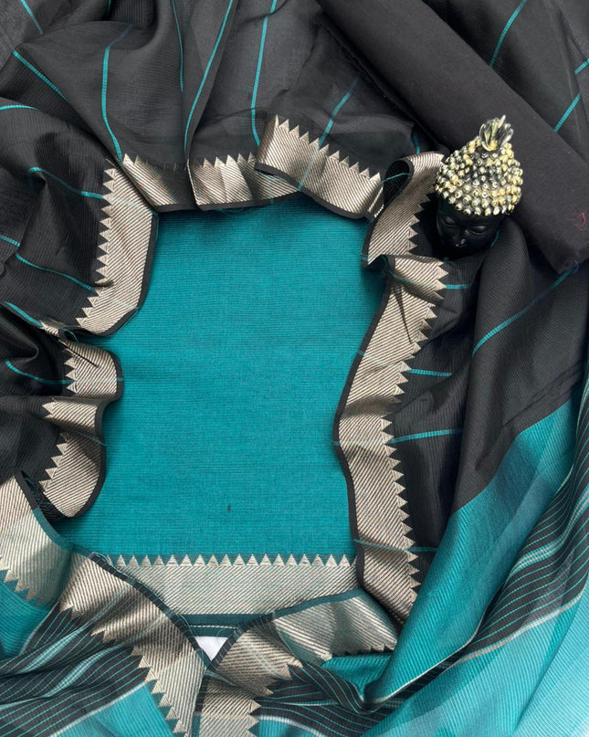 Mangalagiri Semi Pattu Dress Material with Zari Border – Sea Green Colour
