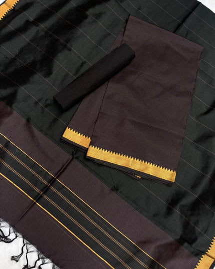 Mangalagiri Semi Pattu Dress Material with Zari Border – Dark Chocolate Colour