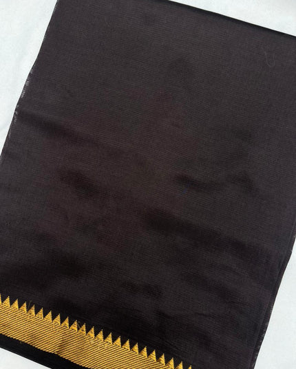 Mangalagiri Semi Pattu Dress Material with Zari Border – Dark Chocolate Colour