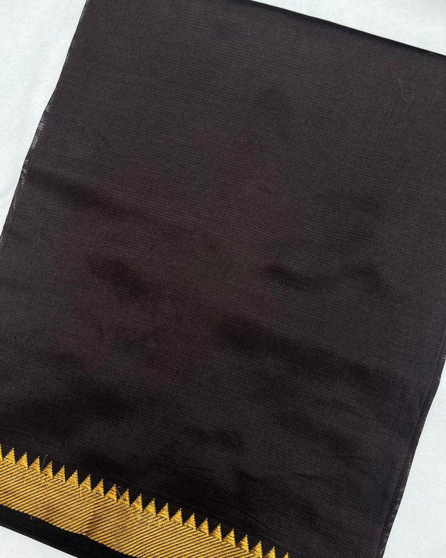 Mangalagiri Semi Pattu Dress Material with Zari Border – Dark Chocolate Colour