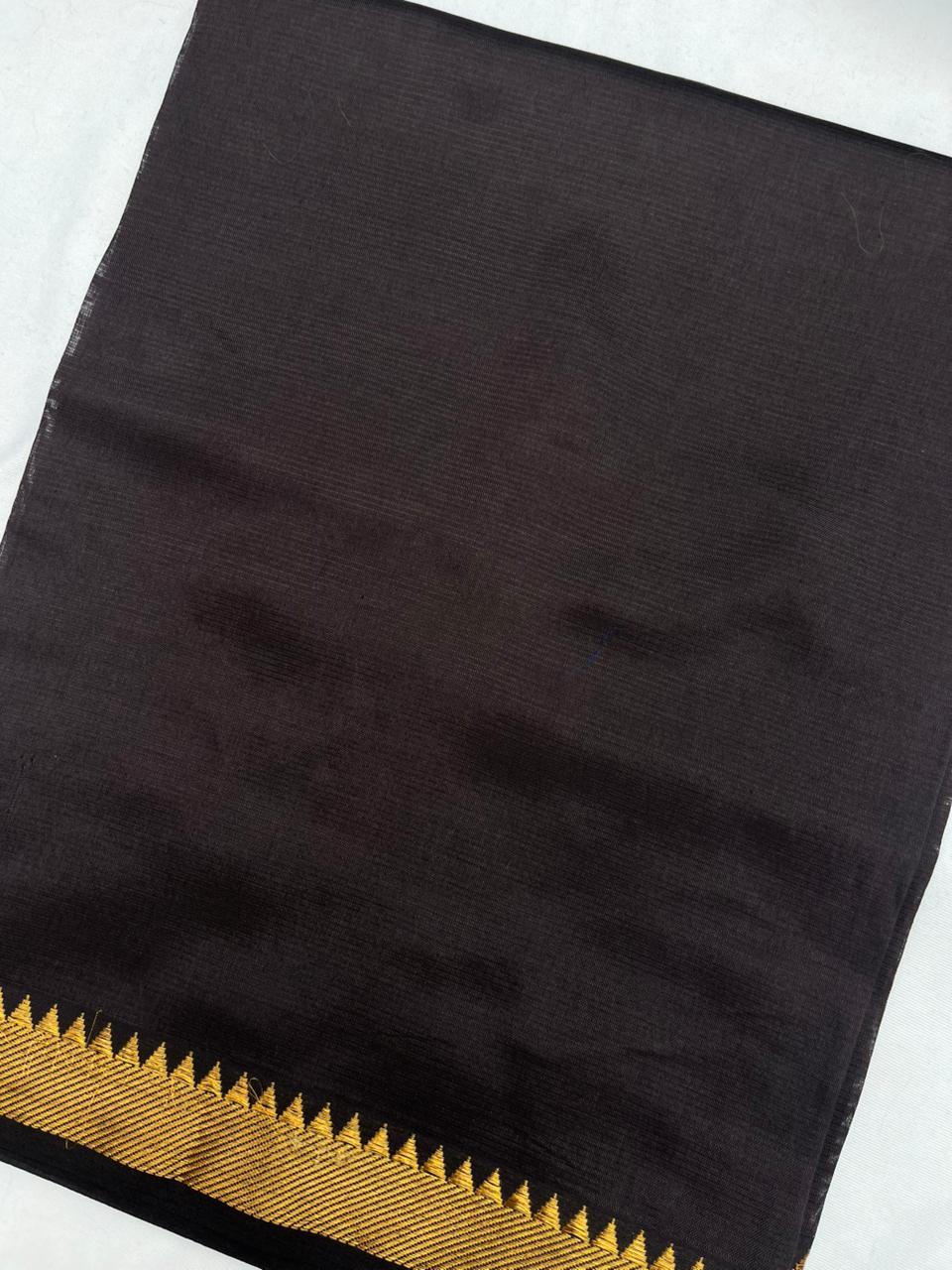 Mangalagiri Semi Pattu Dress Material with Zari Border – Dark Chocolate Colour