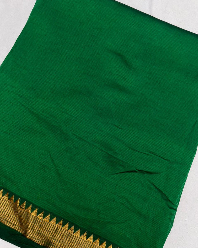 Mangalagiri Semi Pattu Dress Material with Zari Border – Green Colour