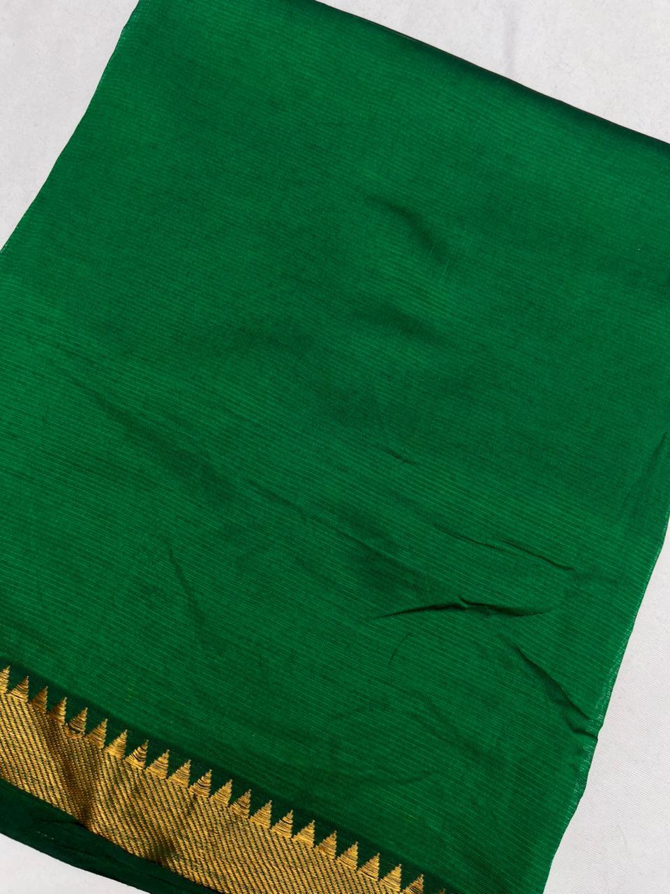 Mangalagiri Semi Pattu Dress Material with Zari Border – Green Colour