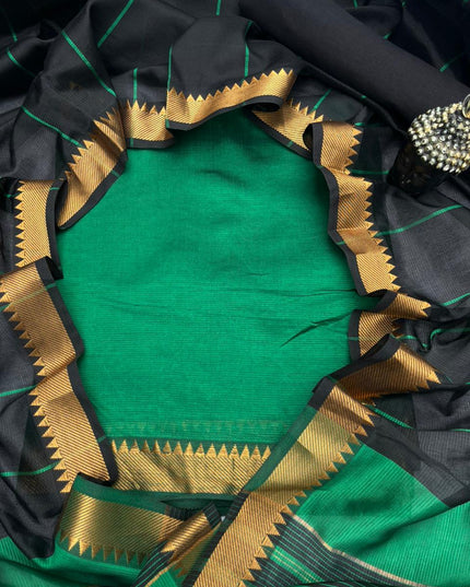 Mangalagiri Semi Pattu Dress Material with Zari Border – Green Colour