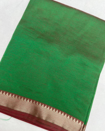 Mangalagiri Semi Pattu Dress Material with Zari Border – Green Colour