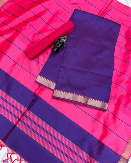 Mangalagiri Semi Pattu Dress Material with Zari Border – Blue Colour