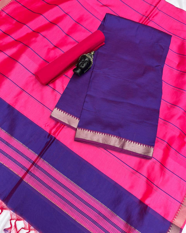 Mangalagiri Semi Pattu Dress Material with Zari Border – Blue Colour