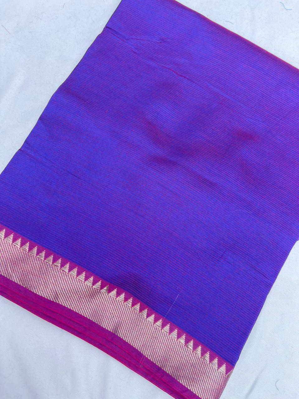 Mangalagiri Semi Pattu Dress Material with Zari Border – Blue Colour