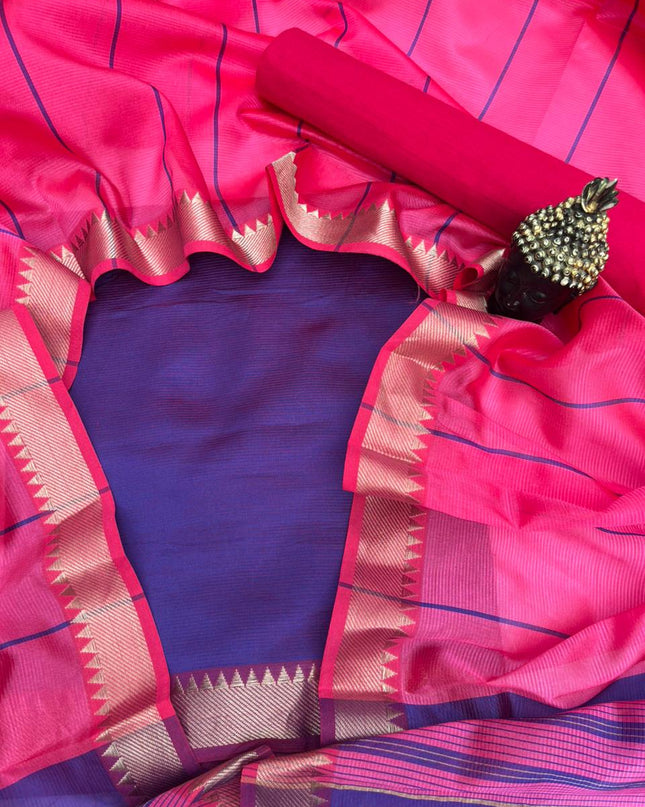 Mangalagiri Semi Pattu Dress Material with Zari Border – Blue Colour