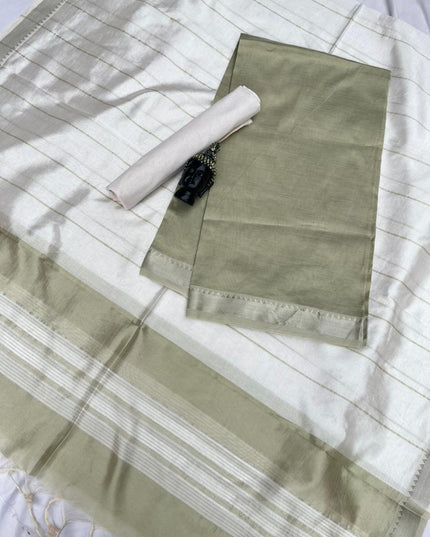 Mangalagiri Semi Pattu Dress Material with Zari Border – Pale pine Colour