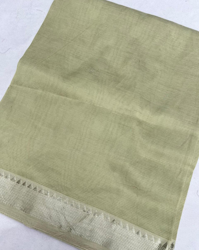 Mangalagiri Semi Pattu Dress Material with Zari Border – Pale pine Colour