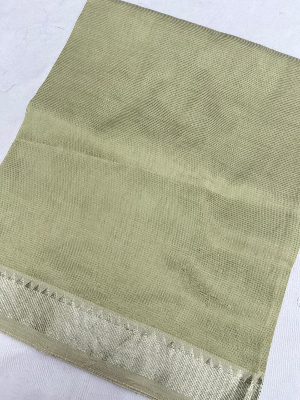 Mangalagiri Semi Pattu Dress Material with Zari Border – Pale pine Colour